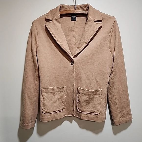 Banana Republic Tan Camel Khaki Knit Blazer 100% Wool Womens Sz 10 Pockets - Picture 1 of 10